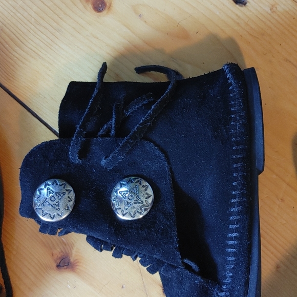 Black Suede Leather Moccasins Ankle Booties - Picture 2 of 8